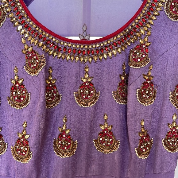 Pure georgette & rawsilk Indian designer LONG GOWN with Kundan work & long ghera - Picture 12 of 12
